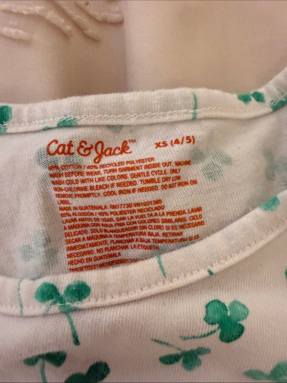 Girls' White Dress with Green Clover Print - Picture 3 of 4